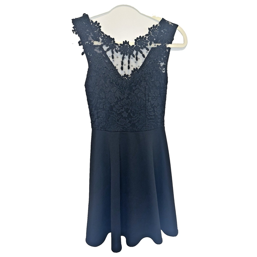 La Scala Black Lace Cocktail Dress  Fit Flare‎ Formal Party Sleeveless Sz S Prom